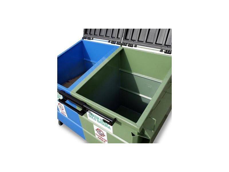 confab front load dumpster split container showing divide inside